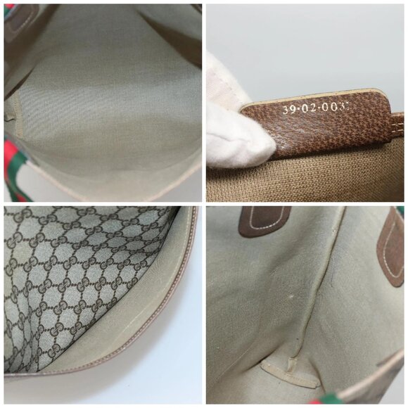 GUCCI GG Supreme Web Sherry Line Tote Bag PVC Beige Gold 39 02 0031 Auth ep9436 - Picture 15 of 16